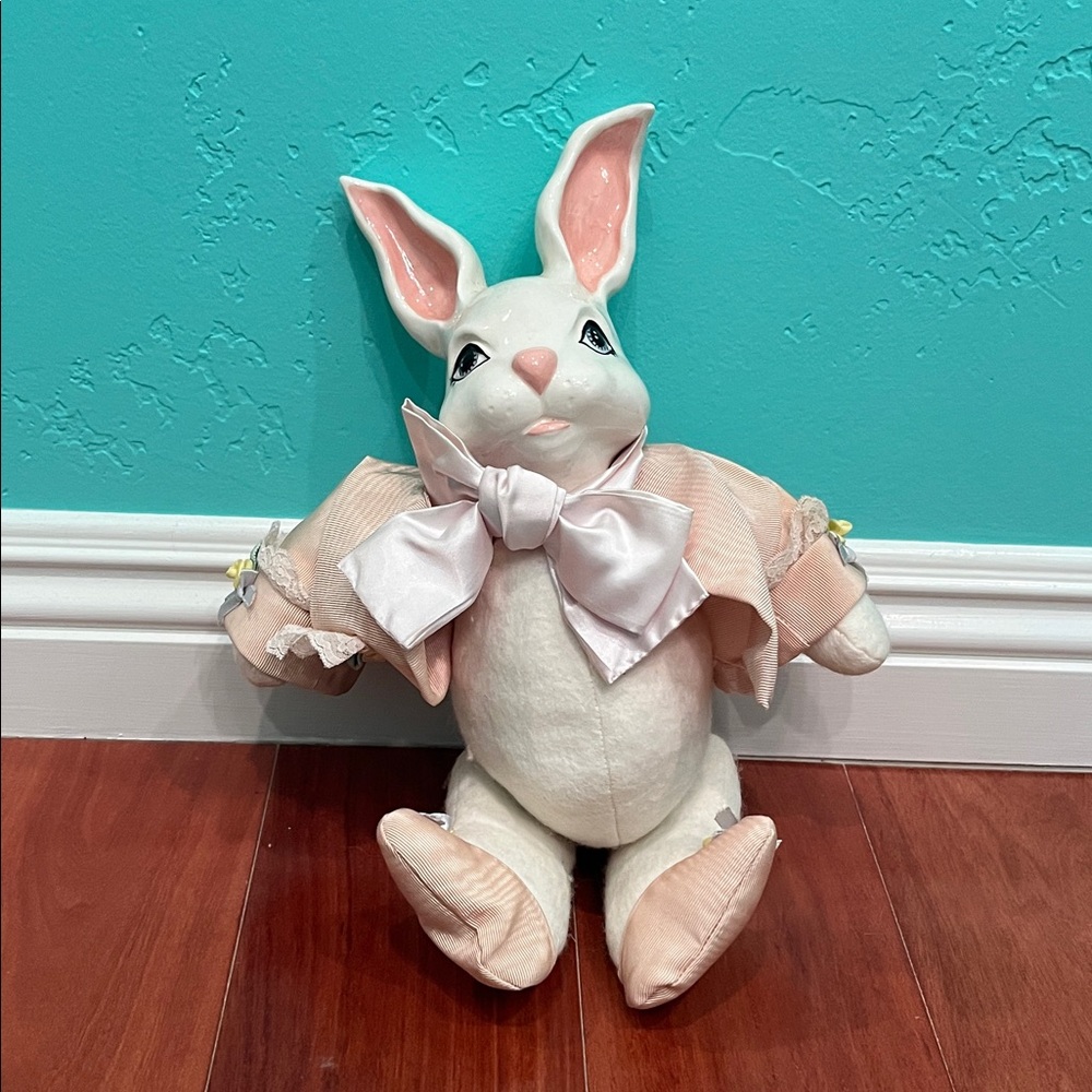 Charming White and Pink Bunny Figurine